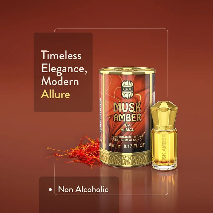 AJMAL MUSK AMBER Non-Alcoholic Concentrated Long Lasting Attar For Men - 5 ML