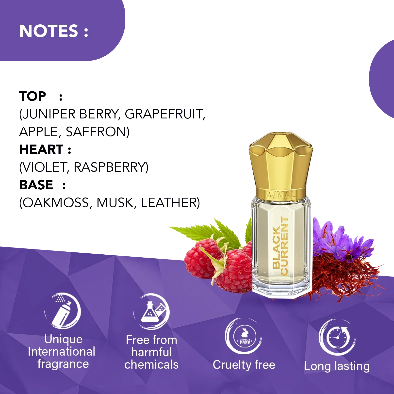 AJMAL BLACK CURRENT Non-Alcoholic Concentrated Long Lasting Attar Unisex - 5 ML - view 2