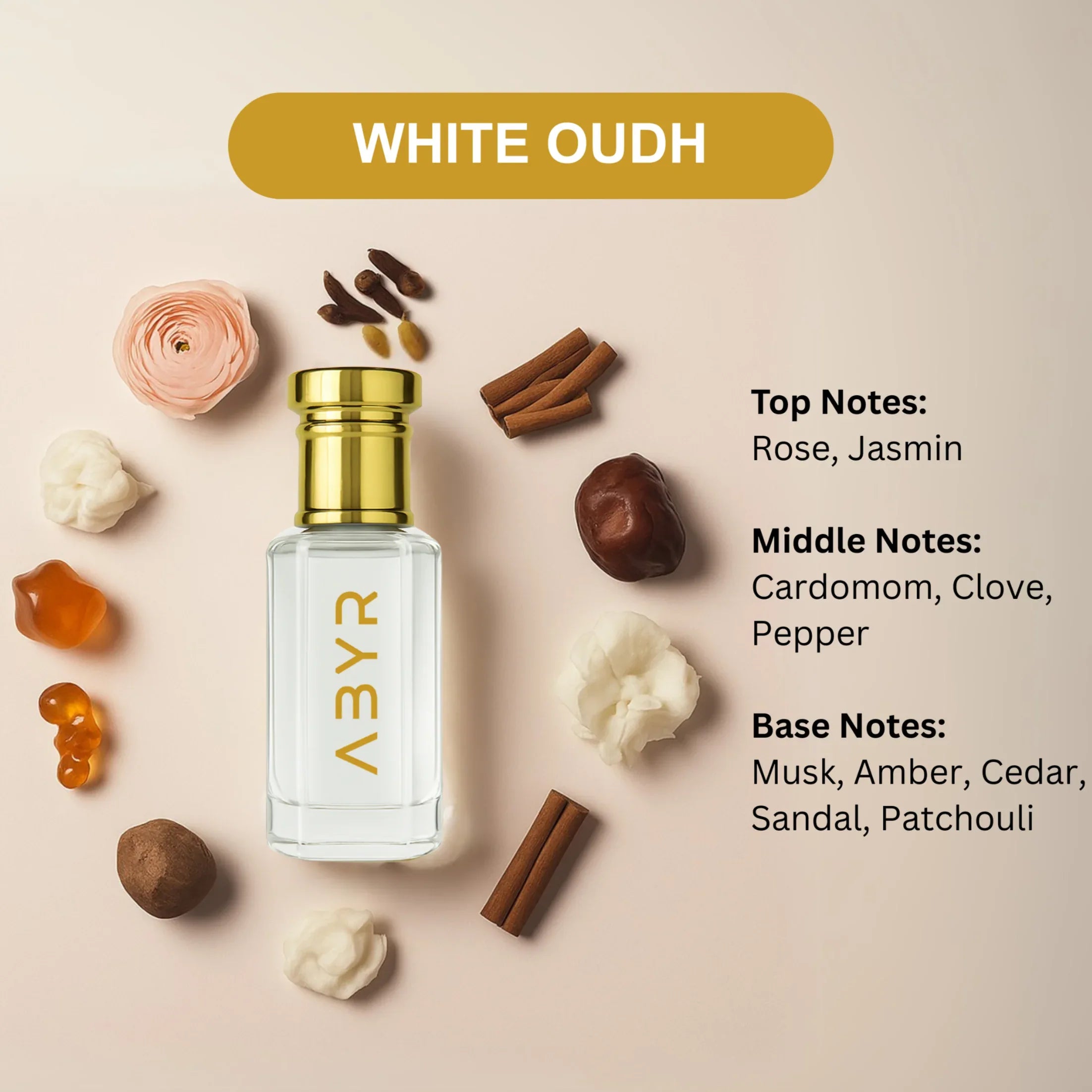 ABYR White Oudh Attar – Alcohol-Free, Long-Lasting Luxurious Oudh Fragrance - 3ml view