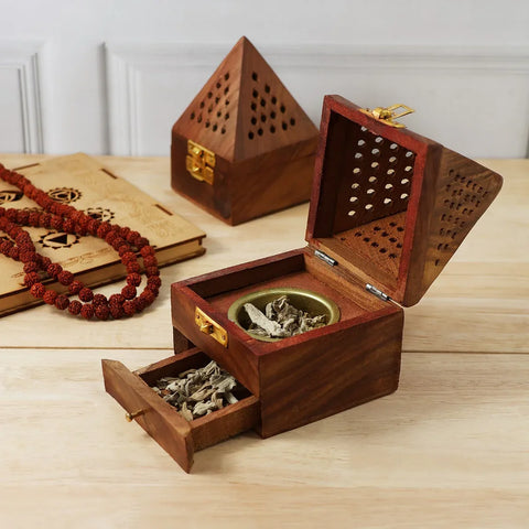 Wooden Loban Dhoop Stand Pyramid Shape, Dhoop Box Big - view 2
