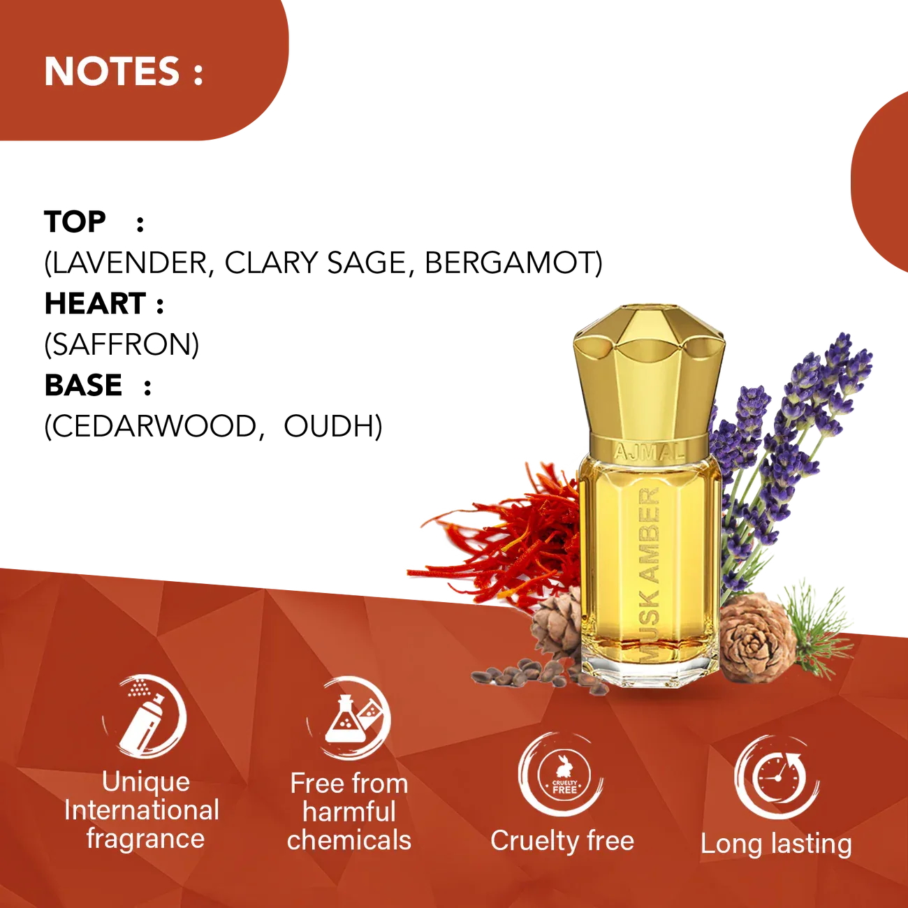AJMAL MUSK AMBER Non-Alcoholic Concentrated Long Lasting Attar For Men - 5 ML - view 2