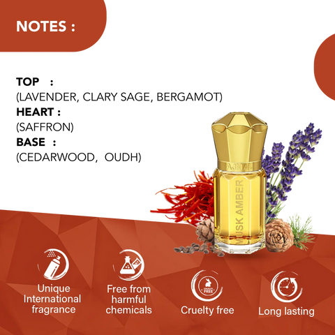 AJMAL MUSK AMBER Non-Alcoholic Concentrated Long Lasting Attar For Men - 5 ML - view 2