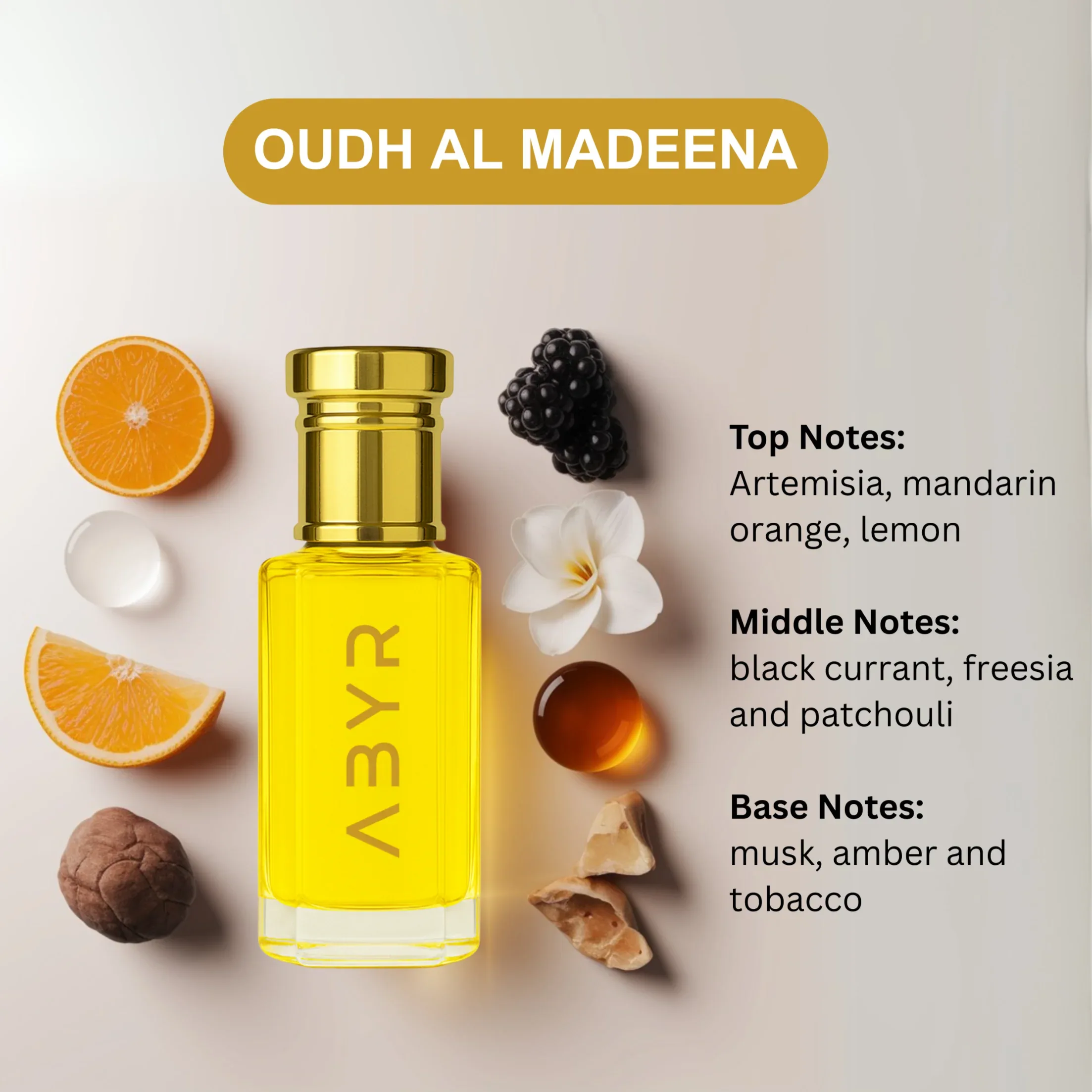ABYR Oudh Al Madeena Attar – Alcohol-Free, Long-Lasting Pure Oudh Fragrance - 3ml view