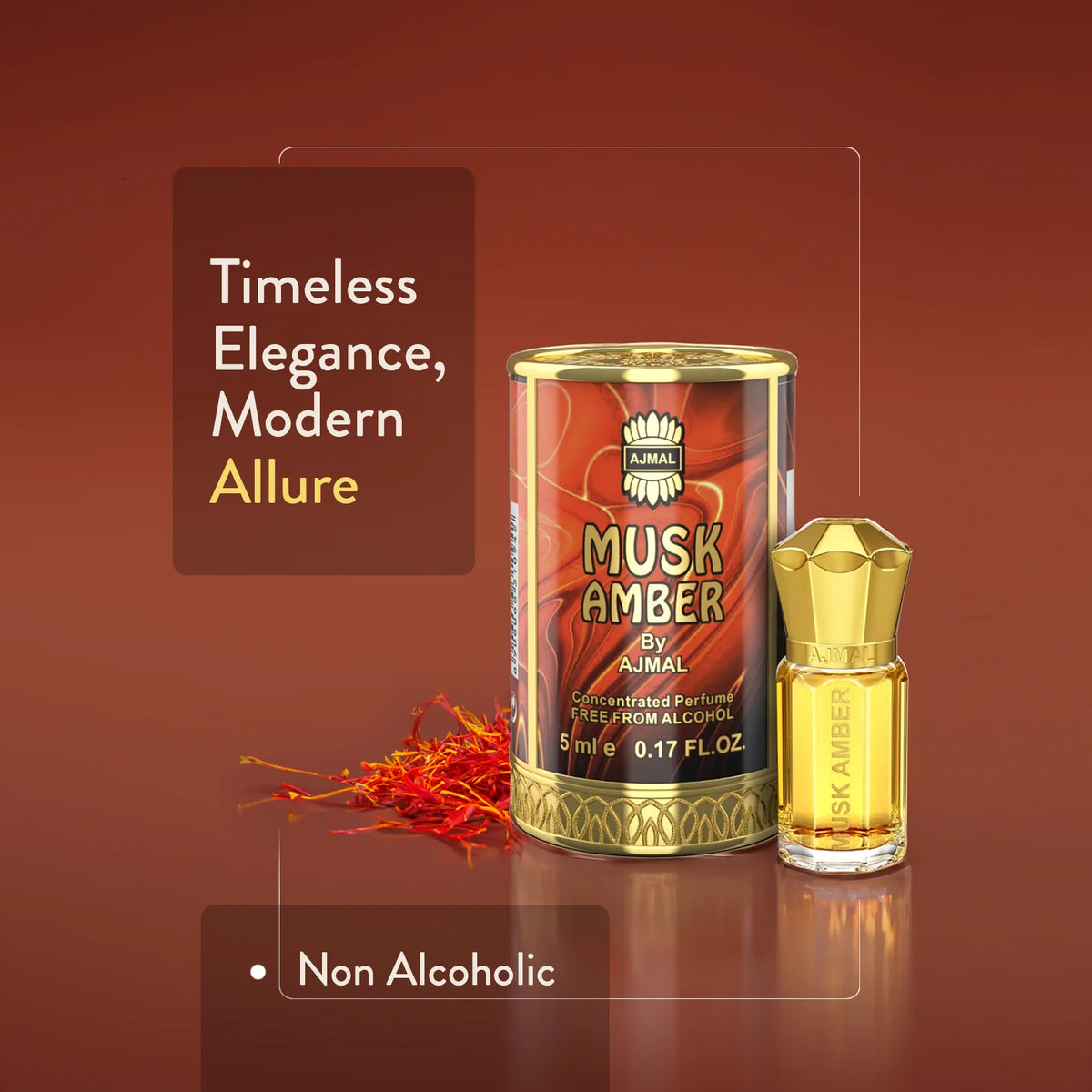 AJMAL MUSK AMBER Non-Alcoholic Concentrated Long Lasting Attar For Men - 5 ML - main view