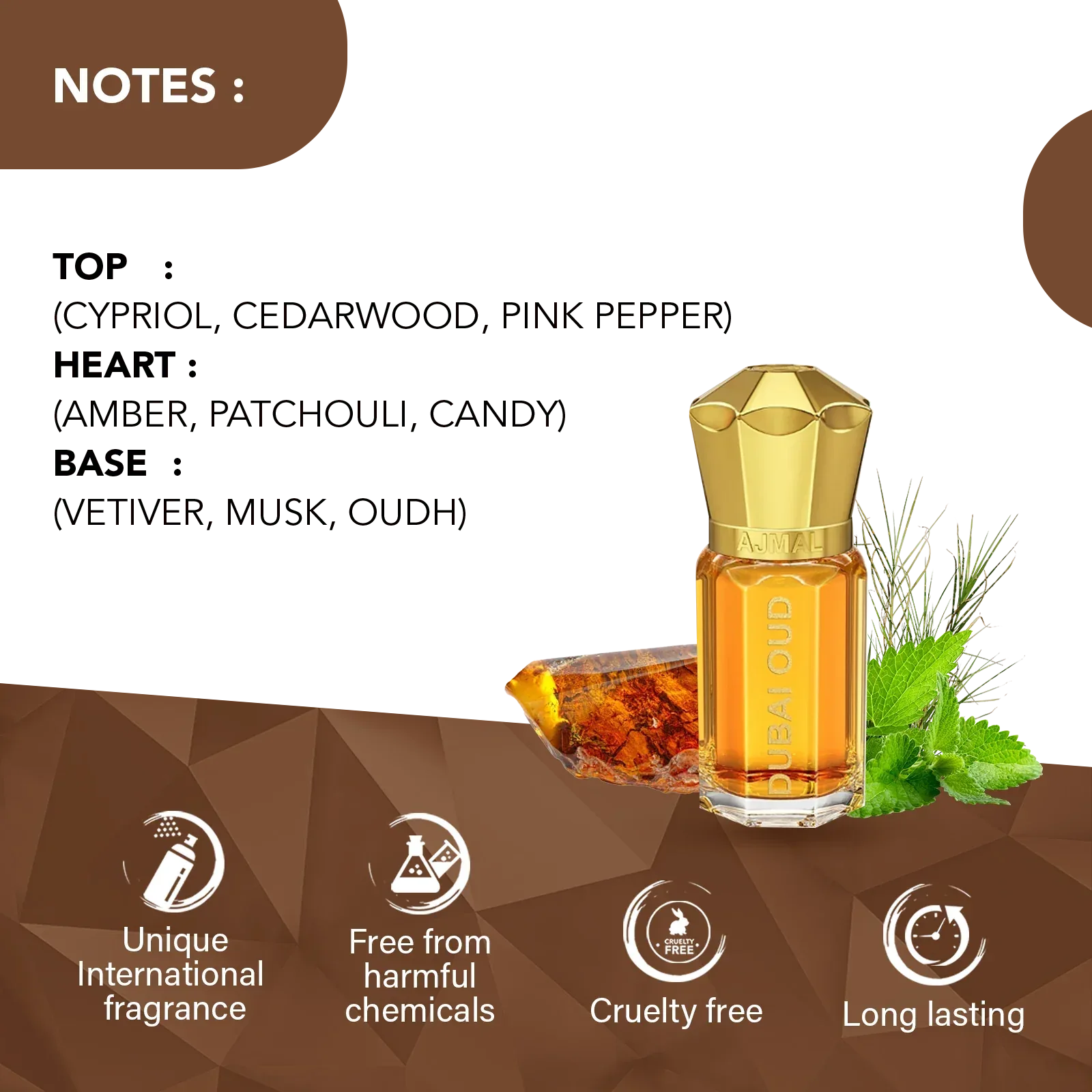 AJMAL DUBAI OUD Non-Alcoholic Concentrated Perfume LongLasting Attar Unisex-5 ML - view 2