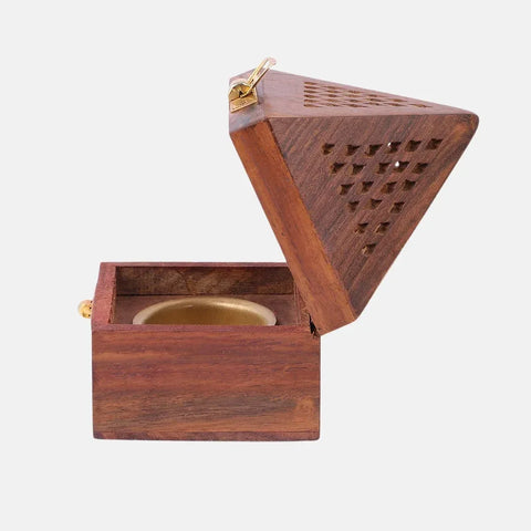 Wooden Loban Dhoop Stand Pyramid Shape, Dhoop Box Small - view 3