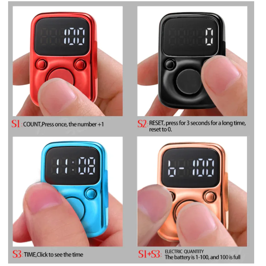 Electronic Finger Tally Counter with LED Screen | Digital Tasbih Zikr Ring - view 4