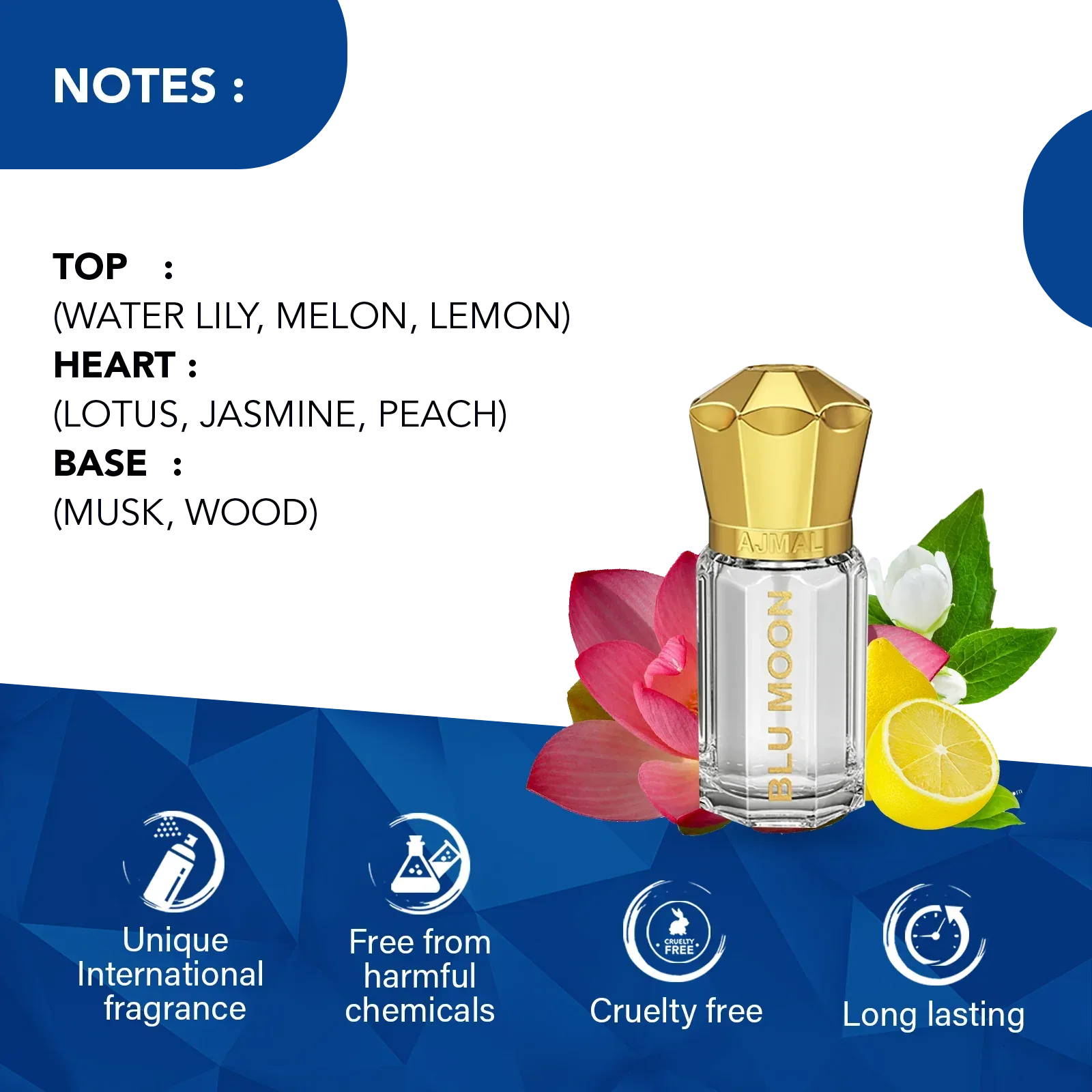 AJMAL BLU MOON Non-Alcoholic Concentrated Long Lasting Attar For Women - 5 ML - view 2