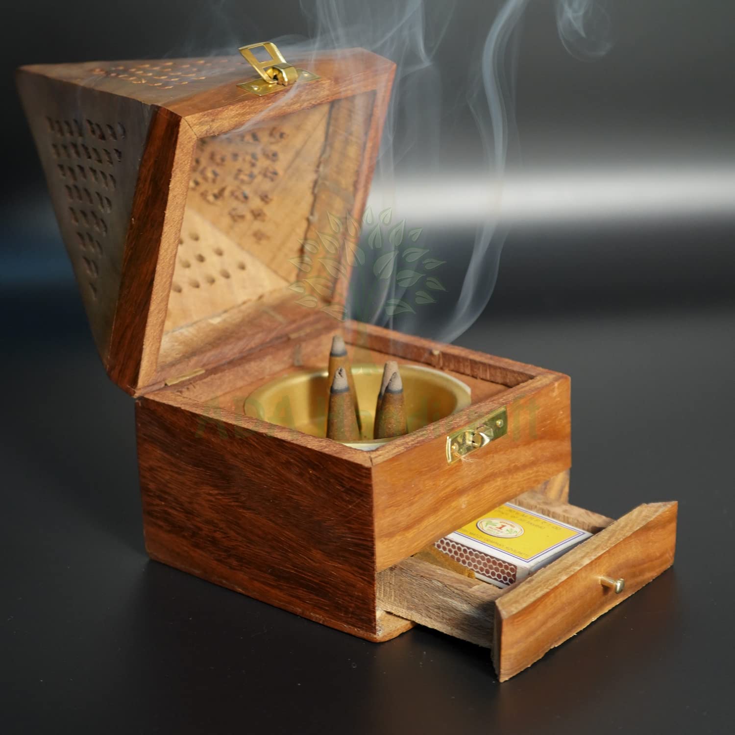 Wooden Loban Dhoop Stand Pyramid Shape, Dhoop Box Big - main view